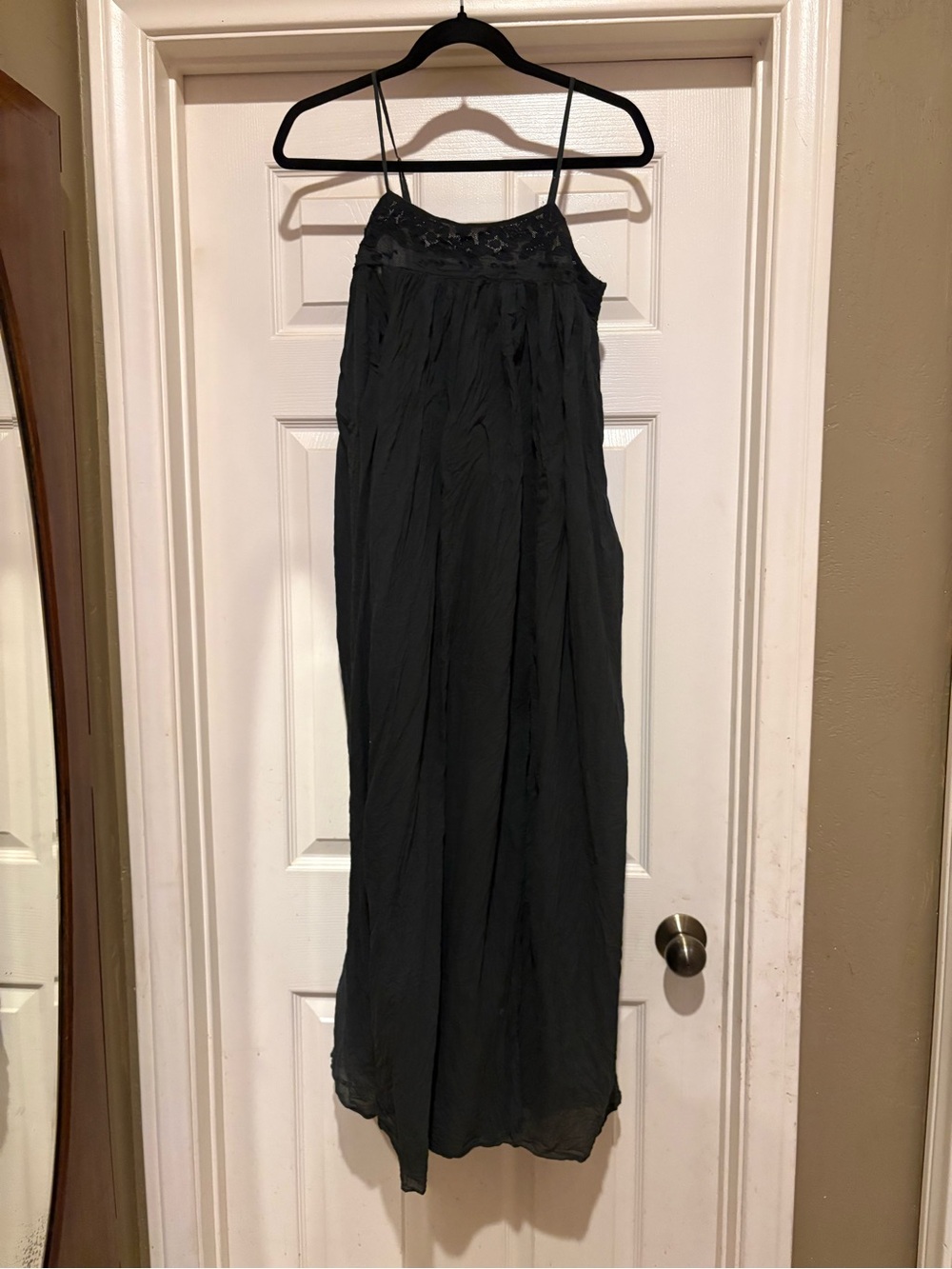 Free People Dark Forest Green Lace Embroidered Boho Maxi Dress S/P